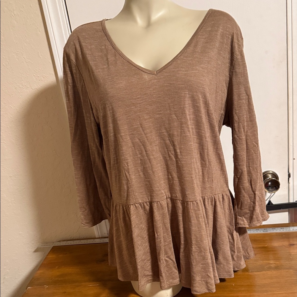 Cato Tan V-Neck Peplum Tunic